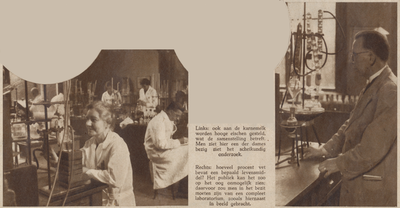 874696 Collage van 2 foto's betreffende het werk in het laboratorium van de Keuringsdienst van Waren (Rijnkade 2) te ...